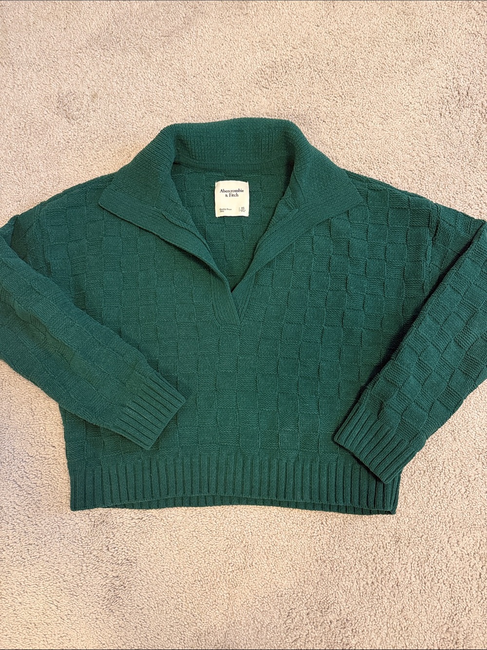 Abercrombie & Fitch Teal Green Textured Collared Sweater